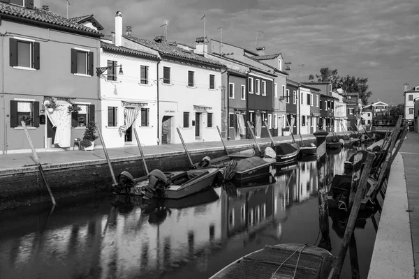 Чорно Білий День Burano Murano Channel Cityscape Багатокольоровими Будівлями Венеція — стокове фото