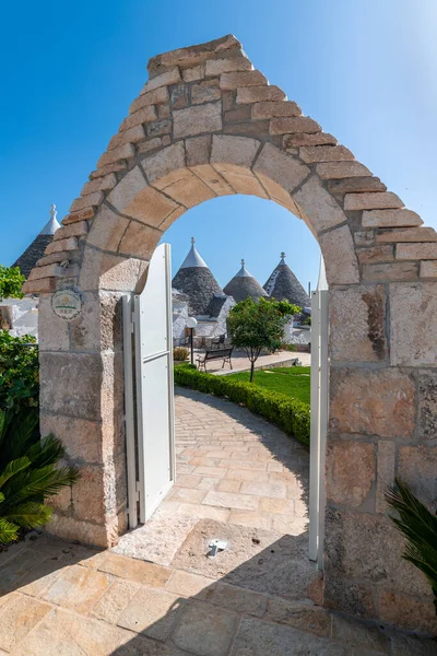 Egyedülálló Trulli Házak Kúpos Tetővel Alberobello Kisváros Község Metropolitan City — Stock Fotó