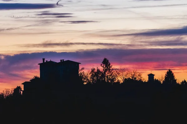 Puesta Del Sol Hermosa Vista Panorámica Cassacco Italia — Foto de Stock