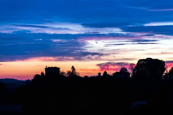 Zachód Słońca Piękny Widok Cassacco Włochy — Zdjęcie stockowe