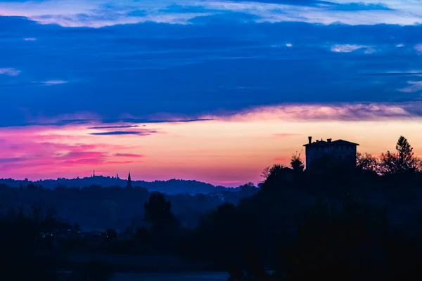 Puesta Del Sol Hermosa Vista Panorámica Cassacco Italia — Foto de Stock