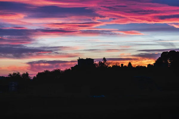 Zachód Słońca Piękny Widok Cassacco Włochy — Zdjęcie stockowe