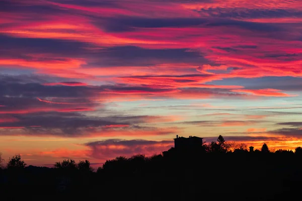 Puesta Del Sol Hermosa Vista Panorámica Cassacco Italia — Foto de Stock