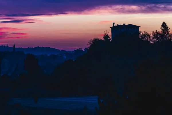 Puesta Del Sol Hermosa Vista Panorámica Cassacco Italia — Foto de Stock