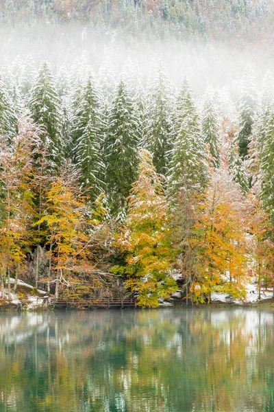 Scénický Pohled Zasněžené Jezero Fusine Itálie — Stock fotografie