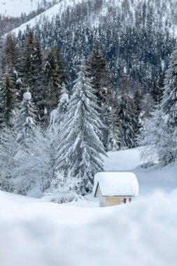 Soğuk ve karlı kış. Sappada Dolomitleri görünümü