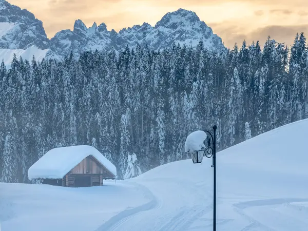 Soğuk Karlı Kış Sappada Dolomitleri Görünümü — Stok fotoğraf