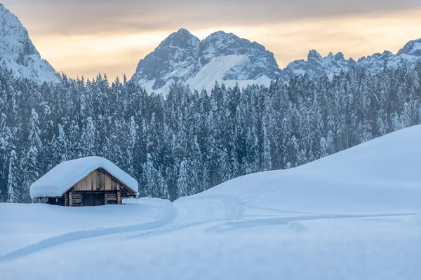 寒冷多雪的冬天 Sappada Dolomites视图 — 图库照片