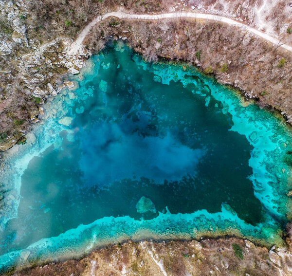 Lake Cornino beautiful aerial view, Italy