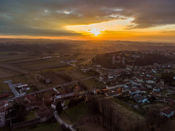 Vista Aerea Sul Tramonto Nel Comune Cassacco Italia — Foto Stock