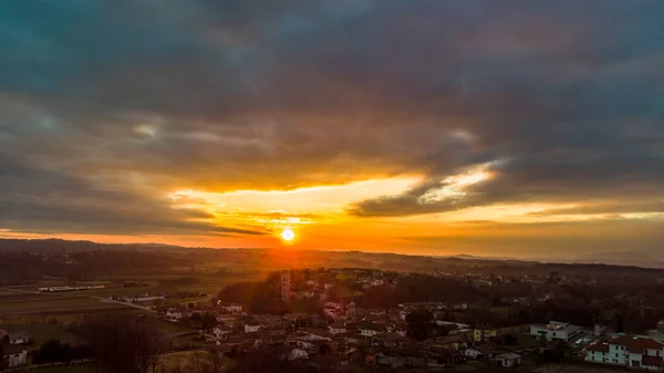 Vista Aerea Sul Tramonto Nel Comune Cassacco Italia — Foto Stock