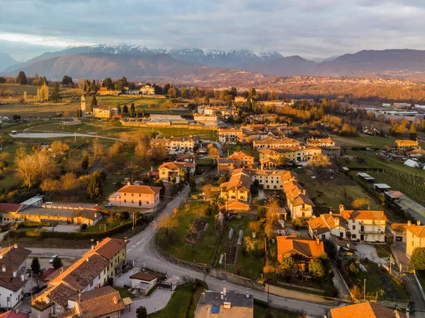 Vista Aérea Sobre Pôr Sol Comuna Cassacco Itália — Fotografia de Stock