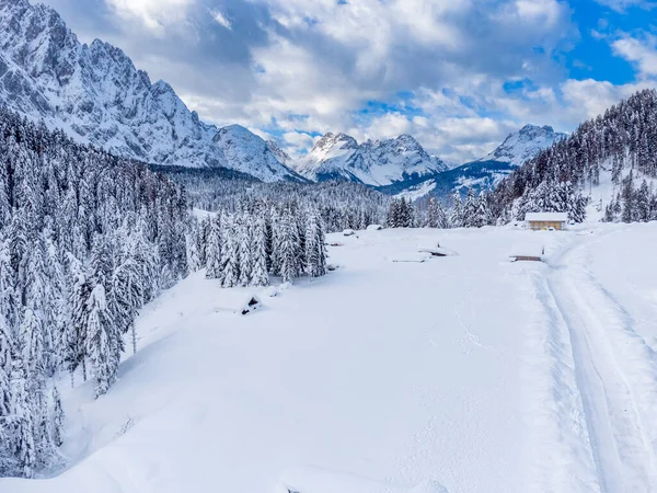 Cabanes Maisons Bois Enneigées Paysage Hivernal Montagne Commune Sappada Italie — Photo