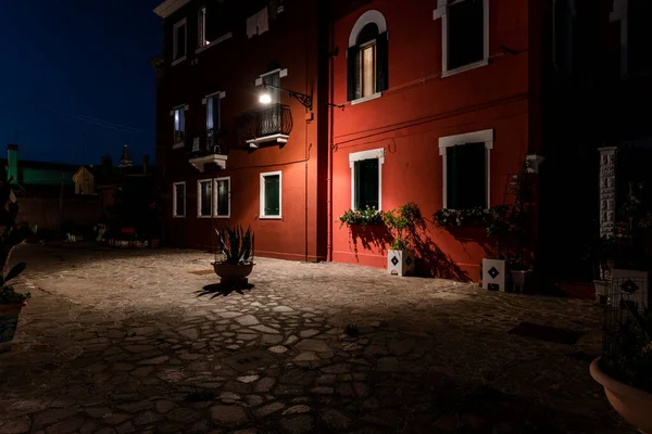 Ночное Время Город Мурано Бурано Италия — стоковое фото