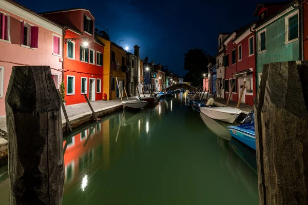 Burano Murano Kanaal Stadsgezicht Nachts Venetië Italië — Stockfoto