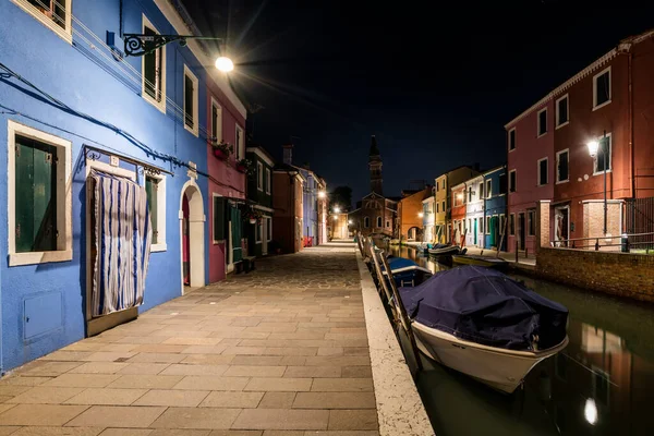 Burano Murano Canale Paesaggio Urbano Notte Venezia Italia — Foto Stock