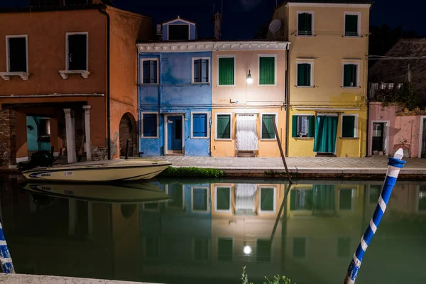 Burano Murano Kanaal Stadsgezicht Nachts Venetië Italië — Stockfoto