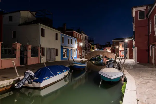 Burano Murano Canale Paesaggio Urbano Notte Venezia Italia — Foto Stock