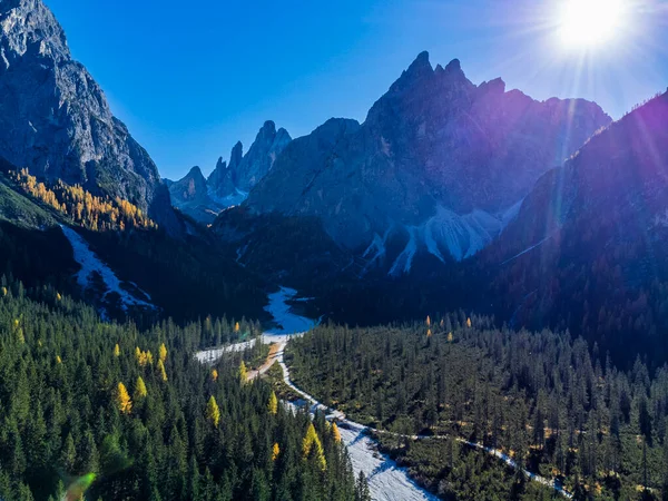 Herbst Val Fiscalina Dolomitenpark Luftaufnahme Der Schönen Berglandschaft — Stockfoto