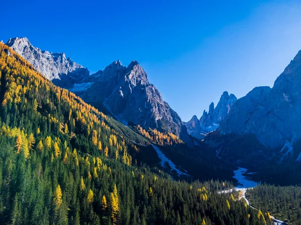 Podzim Val Fiscalina Dolomites Park Letecký Pohled Krásnou Horskou Krajinu — Stock fotografie