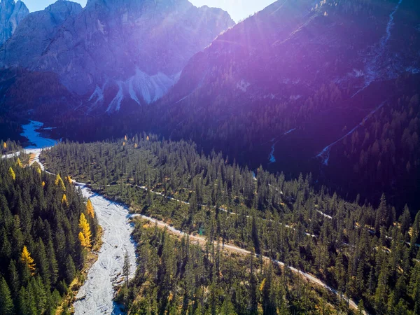 Podzim Val Fiscalina Dolomites Park Letecký Pohled Krásnou Horskou Krajinu — Stock fotografie