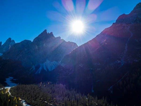 Podzim Val Fiscalina Dolomites Park Letecký Pohled Krásnou Horskou Krajinu — Stock fotografie