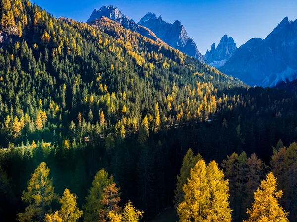 Podzim Val Fiscalina Dolomites Park Letecký Pohled Krásnou Horskou Krajinu — Stock fotografie