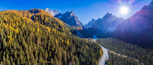 Podzim Val Fiscalina Dolomites Park Letecký Pohled Krásnou Horskou Krajinu — Stock fotografie
