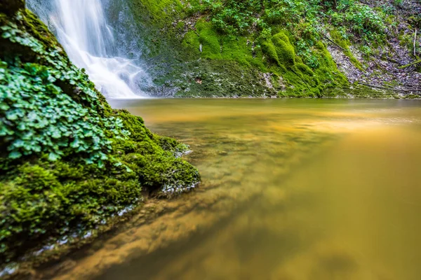 Cachoeira Cercada Por Vegetação Acquacaduta Friuli Itália — Fotografia de Stock