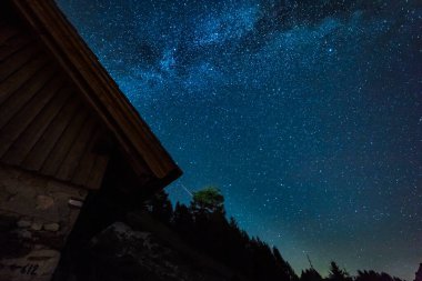 Gece gökyüzünde Samanyolu Galaksisinin manzaralı görüntüsü