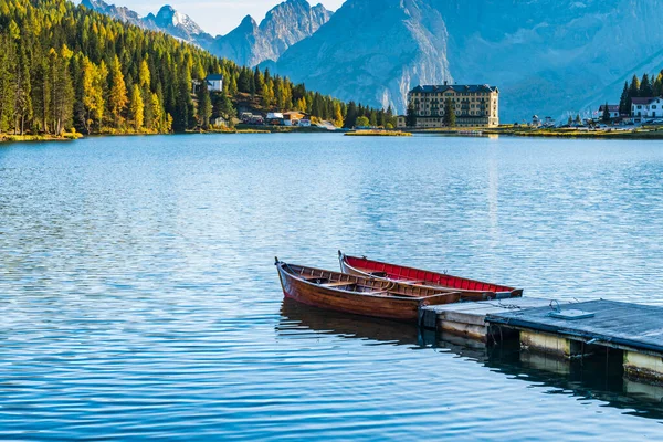 Reflexiones Mágicas Sobre Lago Misurina Puestas Sol Dolomitas — Foto de Stock