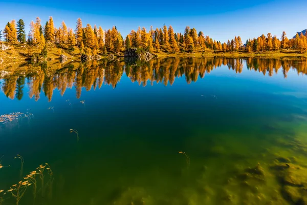 Picturesque View Autumn Mountain Dolomite Apls Federa Lake Italy — стокове фото