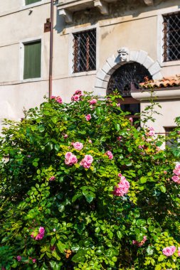 POLCENIGO, İtalya - 1 Eylül 2019: İtalya 'daki eski şehir mimarisinin manzaralı görünümü