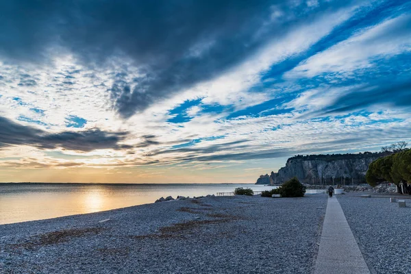 Hermosa Vista Del Mar Por Noche Portopiccolo Italia —  Fotos de Stock