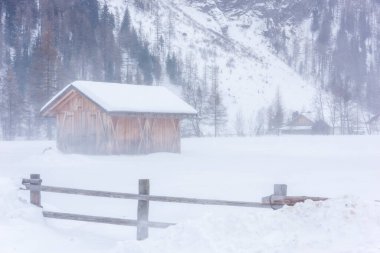 Donmuş bir köy manzarası, kış manzarası