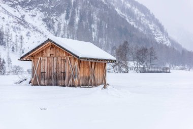 Donmuş bir köy manzarası, kış manzarası