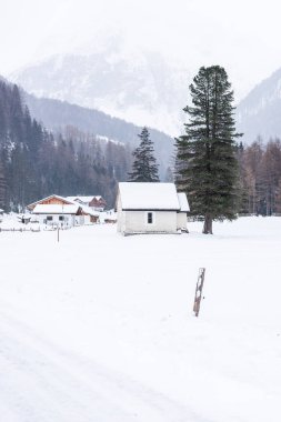 Donmuş bir köy manzarası, kış manzarası