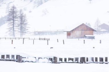 Donmuş bir köy manzarası, kış manzarası