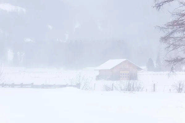 Pohled Zamrzlou Vesnici Zimní Krajina — Stock fotografie