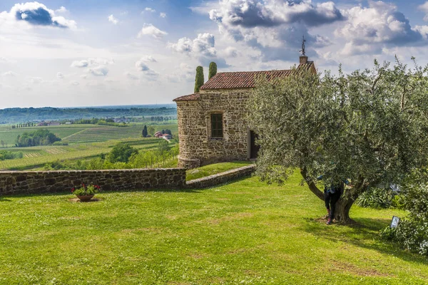 Vista Sull Antico Borgo Medievale Immerso Nel Verde — Foto Stock