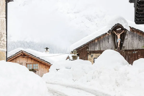 Magie Des Neiges Promenade Dans Ancien Village Sappada Frioul — Photo