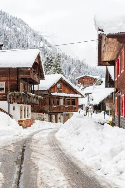 Magia Nieve Paseo Por Antiguo Pueblo Sappada Friuli — Foto de Stock