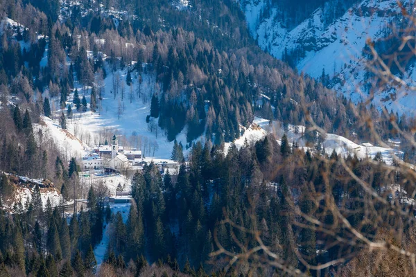 Beautiful Winter Landscape Snowy Mountains View Sauris Commune Province Udine — Stock Photo, Image