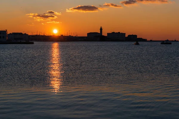 Coucher Soleil Depuis Jetée Audace Trieste Couleurs Feu Sur Eau — Photo