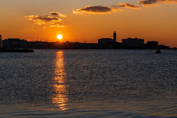 Sunset Audace Pier Trieste Colors Fire Water Italy — Stock Photo, Image