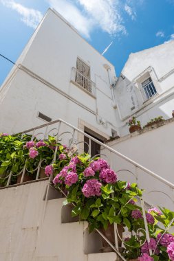 Yaz güneşinde Locorotondo. Sıcak Puglia