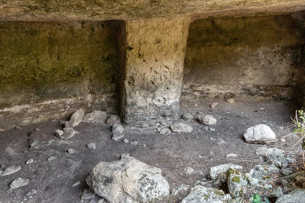 Massafra Und Seine Schluchten Häuser Die Den Felsen Gebaut Wurden — Stockfoto