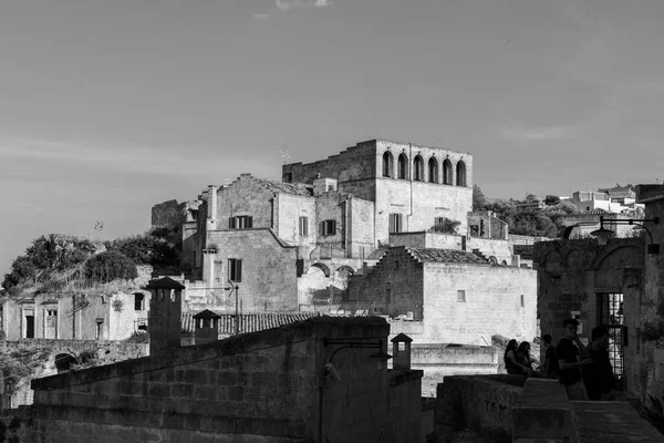 Matera Talya Daki Antik Şehir Sokakları Evlerin Manzarası — Stok fotoğraf