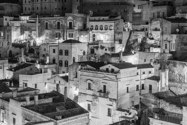 Night View Ancient City Streets Houses Matera Italy — Stock Photo, Image