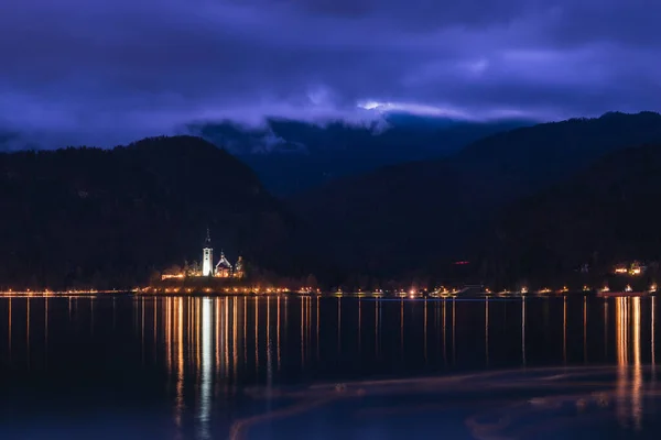 Lac Bled Nuit Décembre Slovénie — Photo